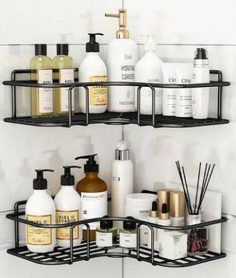 Frap Sticker Mounted Bathroom Corner/ Shelf/ Rack/ Storage Organizer Iron Wall Shelf  (Number of Shelves - 2, Black)