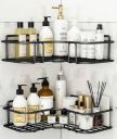 Frap Sticker Mounted Bathroom Corner/ Shelf/ Rack/ Storage Organizer Iron Wall Shelf  (Number of Shelves - 2, Black)...