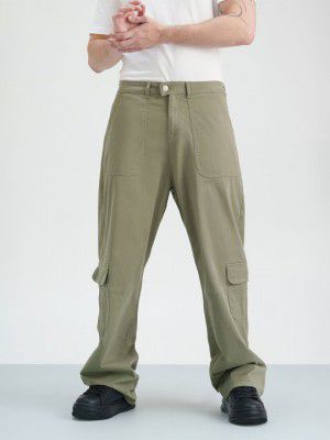 FREAKINS Men Cotton Relaxed Straight Leg Loose Fit Cargos Trousers