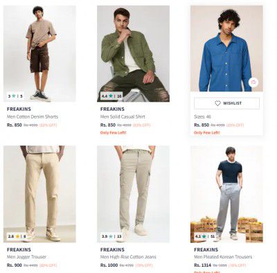 Myntra Loot : Upto 89% Off - Freakins Mens Clothing | Start @ 505