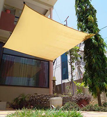 FREDDO HDPE Fabric 1.5 Inch Polyester Loop Sun Shade Sails 85-90% Protection from Sun & UV Rays Ideal for Car Parking, Outdoor Garden, Balcony, Patio, Beige Color, 9.5 ft x 5 ft, Pack of 1 Piece
