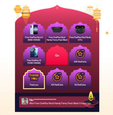 OnePlus : Free Mega Spin Contest [Valid till 13th September]