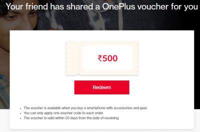 Free Rs.500 OnePlus Voucher coupon