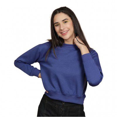Freehand Women Regular Fit Solid Crop Overhead Crewneck Sweatshirt