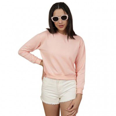 Freehand Women Regular Fit Solid Crop Overhead Crewneck Sweatshirt
