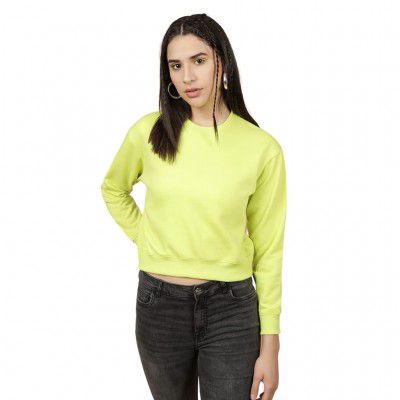 Freehand Women Regular Fit Solid Crop Overhead Crewneck Sweatshirt