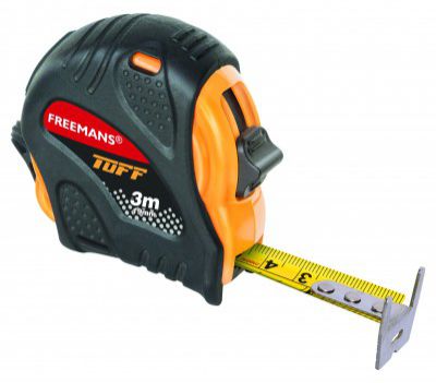 FREEMANS TUFF 3m:19mm Steel Inchi Measuring Tape with a Non Slip Rubber covered ABS case, Double-sided Printing and Belt Clip