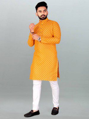 FRELURO  Men Printed Cotton Blend Straight Kurta 