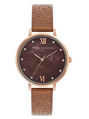 French Connection Leather Spring-Summer 2023 Analog Mop Brown Dial Women's Watch-Fcn00065G, Band_Rose Gold