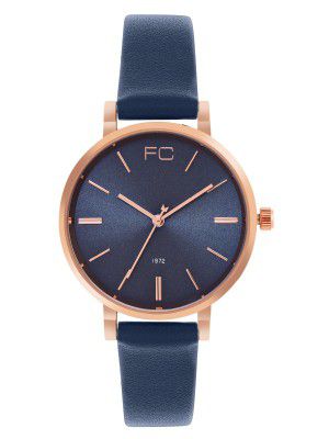 French Connection Luna | Blue Dial | Rose Gold Tone Case | Blue Leather Strap | Analog Watch for Women - FCN00071G