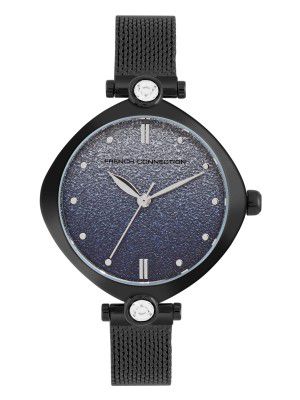 French Connection Sheen Blue Shimmer Round Analog Watch with Black Mesh Strap for Women - FCP45BM