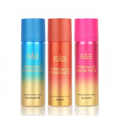 FRENCH ESSENCE Deodorant Spray Perfume (Pack of 3, Aura,Bloom and Enchante)