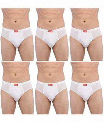 Frenchie VIP Plus White Mens 100% Cotton Brief with Inner Elastic Waistband, 80 Size, Pack of 6, White