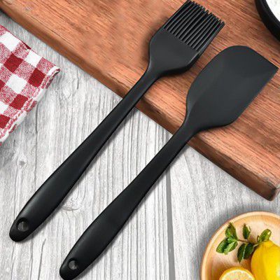 Frenchware (Set of 2, Black) Oil Brush for Cooking & Non-Stick Silicone Spatula 
