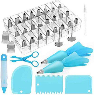 FrenchWare (Set of 42) Cake Decorating Tools Kit with 1 Silicone Nozzle and Storage Box, 48 Stainless Steel Piping Nozzles, 100% Food-Grade, Dishwasher Safe, FDA Approved