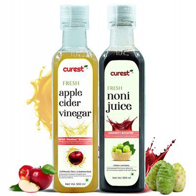 Fresh Raw Apple Cider Vinegar-with-MOTHER vinegar-UNFILTERED AND Noni Juice ( Kokum Juice ) Rich in Antioxidants, Boosts Energy, Builds Immunity, Natural Detoxifier For Men & Women- BY CUREST