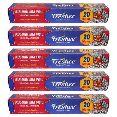 Freshee 20m Aluminium Silver Kitchen Foil Roll Paper Pack of 5|11 Micron Thick