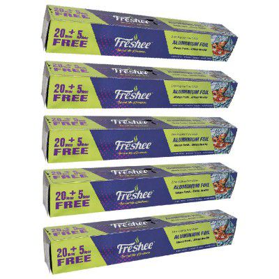 Freshee 25m Aluminium Silver Kitchen Foil Roll Paper Pack of 5