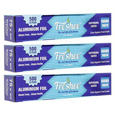 Freshee Aluminium Foil for Wrapping Food 22mtrs Silver Foil Roll Disposable Foil for Food Parcel 66000sqcm, Pack of 3