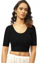 Fressia Fabrics Round Neck Dobby Cotton Lycra Stretchable Elbow Sleeve Readymade Saree Blouse for Women Stylish...