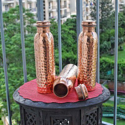 Frestol Copper Hammered Water Bottles - Set of 3