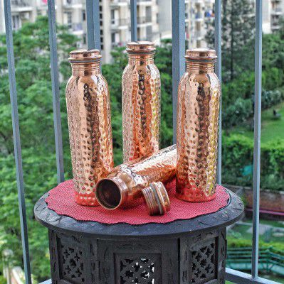 Frestol Copper Hammered Water Bottles - Set of 4