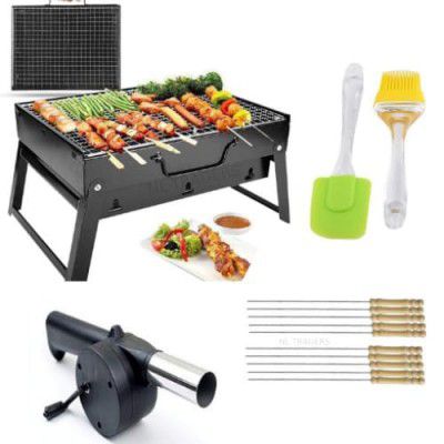 FRIEDERICH Charcoal Barbeque Grill - Portable Free Standing Folding Bbq Grill(2 Spatula,1 Bbq,10 Skewers,1 Air Blower)