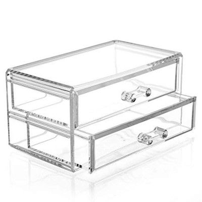 FRIEDERICH Crystal Clear Acrylic, Deluxe Deep Drawer Makeup and Jewelry Organizer with 2 Deep Storage Drawers for Lipstick, Brushes, Nail Polish, Compacts and Cosmetics
