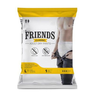 Friends Classic Adult Diapers Pant Style - 1 Count - L- with odour lock and Anti-Bacterial Absorbent Core
