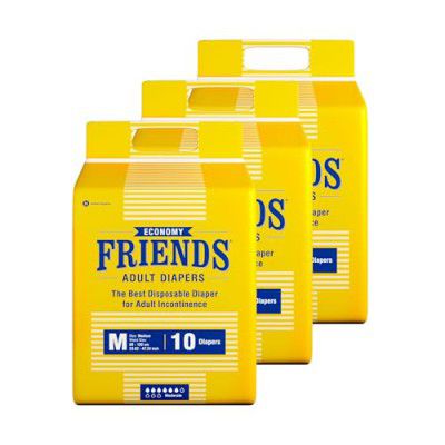 Friends Economy Adult Diapers Tape Style - 30 Count (Medium) with odour lock and Anti-Bacterial Absorbent Core- Waist Size 27.56-49.21 Inch; 70-125Cm