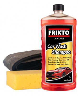 Frikto Car Wash Shampoo (1L) (with Microfiber and Sponge) Luxurious Car Wash Shampoo