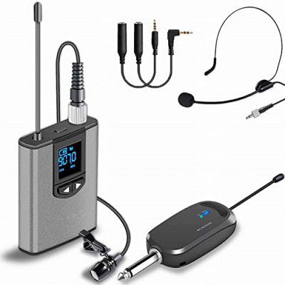 FRIWOL Wireless Headset Lavalier Microphone System -Alvoxcon Wireless Lapel Mic Best for iPhone, DSLR Camera, PA Speaker, YouTube, Podcast, Video Recording Vlogging, Church, Interview, Teaching,Silver
