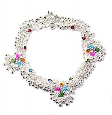 Frolics India Multicolour Stone Studded Heavy Hangings With Ghungroo Alloy Anklet
