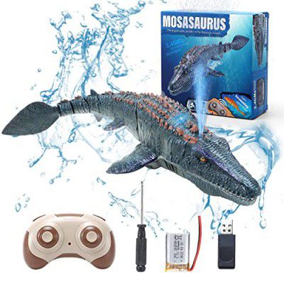 fromeasy Remote Control Dinosaur For Kids, Mosasaurus Diving Toys Rc Boat With Light And Spray Water For Swimming Pool Lake Bathroom Ocean Protector Bath Toys