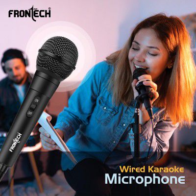 FRONTECH Dynamic Microphone with 3m Cable | 6.5mm Jack | On/Off Switch - Durable Metal Net, Compatible with Karaoke Machines and Speakers, Ideal for Speech, Weddings (HF-0014, Black)