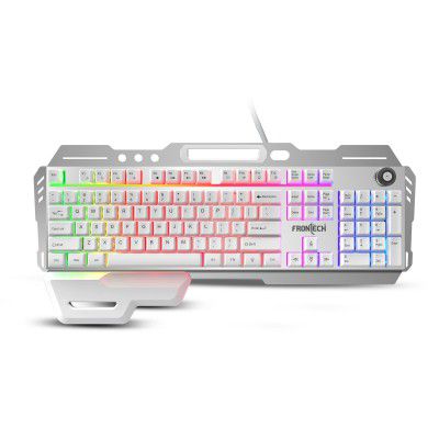 FRONTECH KB-0013P Wired Gaming Keyboard (104 Keys, Rainbow Backlight, 19 Anti-Ghosting, USB, White-Grey)