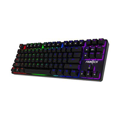 FRONTECH KB-0014 Black Wired Gaming Keyboard | Multicolor RGB Backlight | Mechanical Keys with Retractable Stands | USB Plug & Play | Ergonomic Design | Easy to Use | 1 Year Warranty