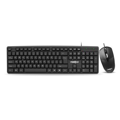 FRONTECH Wired Keyboard and Mouse Combo | Membrane Keys with Retractable Stands | (KB-0012, Black)