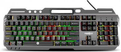 Frontech Wired Keyboard | RGB Backlight Effect | 104 Keys With 1.5M Braided Cable KB-0049 Wired USB Standard Gaming Keyboard Compatible with Desktop, Laptop, Mac (Grey, Black)