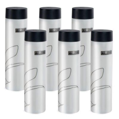 Frosty Plastic Food Grade Fridge Round Bottle Gift Set(6 pieces,1L,Black floral design)