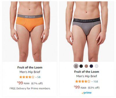 Fruit of the Loom Men's Brief starting at ₹89