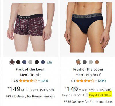 Fruit of the Loom Men's Innerwear @ Minimum 50% Off