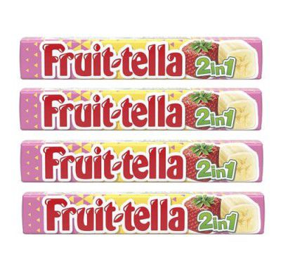 Fruit-Tella 2 in 1 Strawberry & Banana Flavour Chewy Toffee Stick (Pack OF 4 x 32.4g)