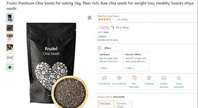 Fruitri Premium Chia Seeds for eating 1kg, fiber rich, Raw chia seeds for weight loss, Healthy Snacks chiya seeds