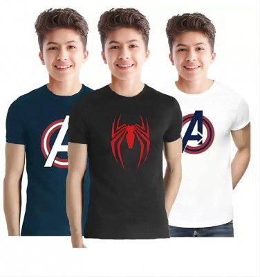 FTC FASHIONS  Boys Printed Cotton Blend Regular T Shirt  (Multicolor, Pack of 3)