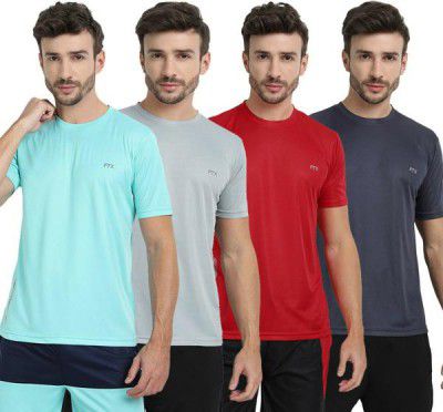 Ftx Men Multicolor Solid Polyester Pack Of 4 T-Shirts (M)