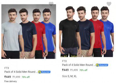 Ftx Men's Pack of 4 T-Shirts @ ₹449