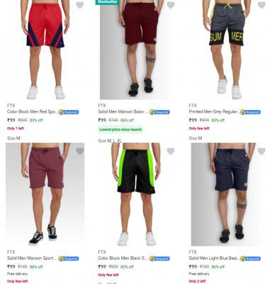 FTX Men's Shorts Starts ₹99
