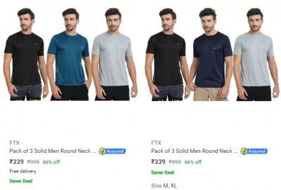 FTX Mens T-Shirt Pack of 3 Starting @ ₹339