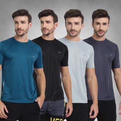FTX  Pack of 4 Men Solid Round Neck Multicolor T-Shirt